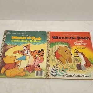 Little Golden Book Disney Winnie The Pooh‎ 2 Books Copyright 1965 & 1990 Vintage